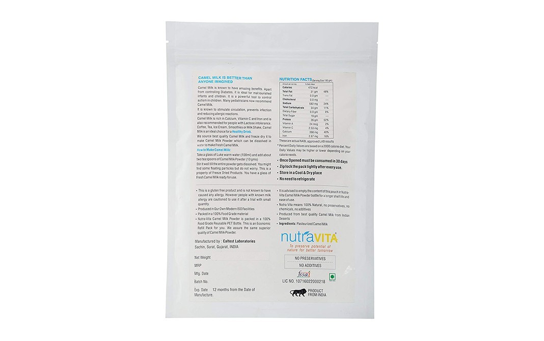 Nutravita Camel Milk Powder Freeze Dried   Pack  200 grams